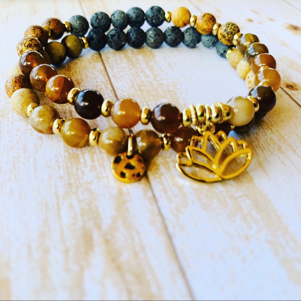 Essential Oil Diffuser Yoga Lotus Bracelet Set